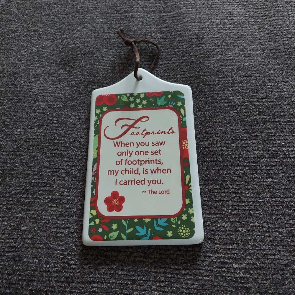 Footprints Hanging Plaque Religious Trivet 3.5”x 6” Home Office Decor hanging